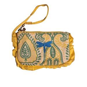 Yellow Paisley Print Dragonfly Wristlet Pouch